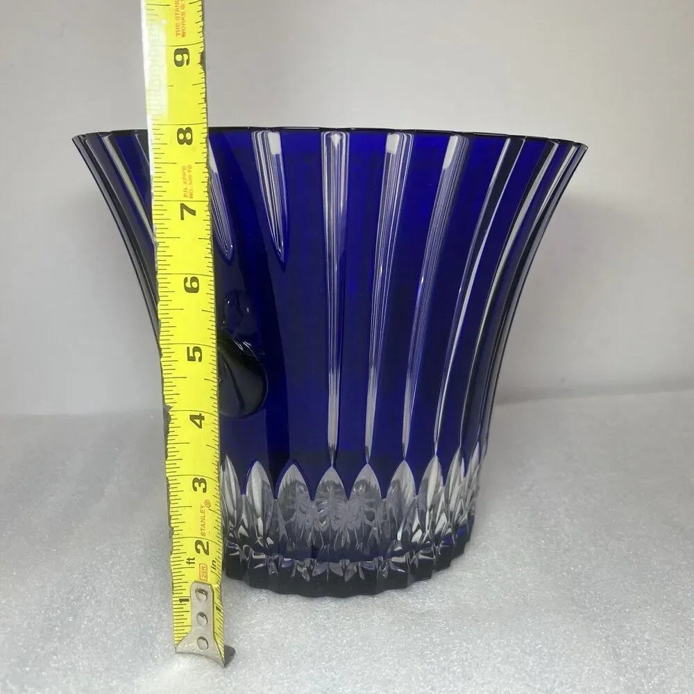 Vtg Ajka Cut-To-Clear Castille Cobalt Blue Hungary 24% Lead Crystal Ice Bucket